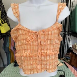 Orange Ruffled Plaid Women's Top